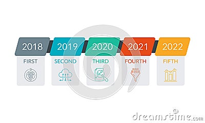 Timeline infographic template with 5 steps, levels or optios. Business design elements for information brochure, presentation Vector Illustration